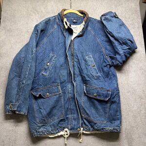 Western Denim Jacket Leather Trim Ranch Workwear Americana Womens Large‎